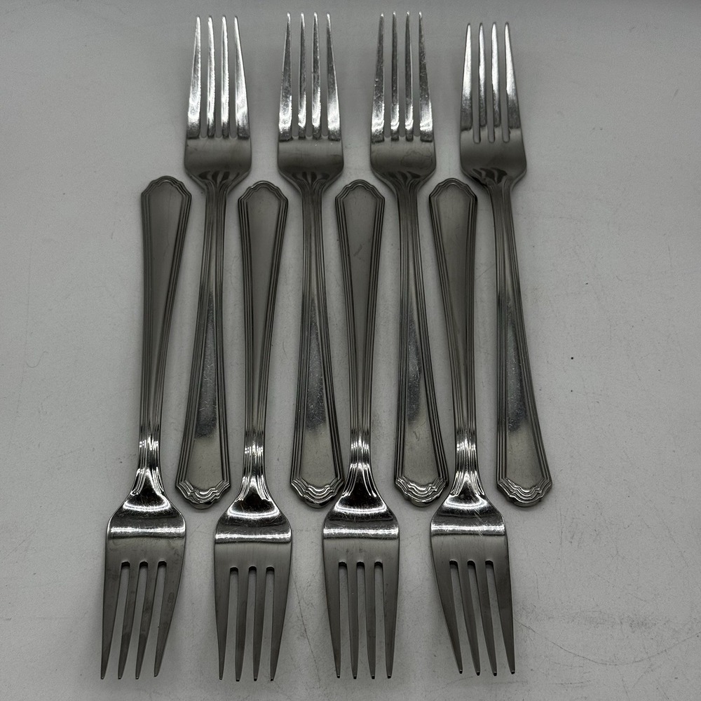 Lenox ARCHWAY Set Lot of 8 Dinner Forks Stainless Steel Flatware Scalloped